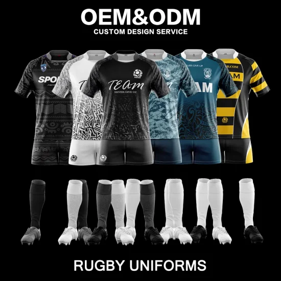 Sublimation personnalisée 100% Polyester chemise de Rugby bon marché maillot de Rugby uniforme de Rugby vêtements d'équipe de Rugby Kits de Rugby vêtements de Rugby