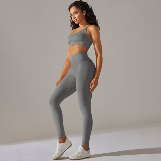 Ensemble de Yoga de couleur unie, Leggings serrés, Fitness, soutien-gorge croisé, haut, combinaison de Sport douce, entraînement, vêtements de Sport pour femmes, 2 pièces